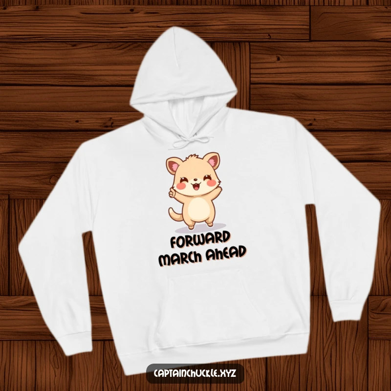 Funny hoodie showcasing a cheerful small animal enthusiastically pointing forward on a map, a symbol of guidance and playful exploration.