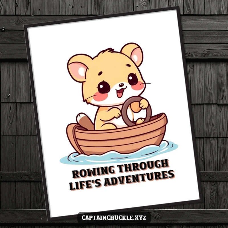 Funny Free Printable Wall Art: Playful animal steering a tiny rowboat with a determined grin, a humorous downloadable illustration.