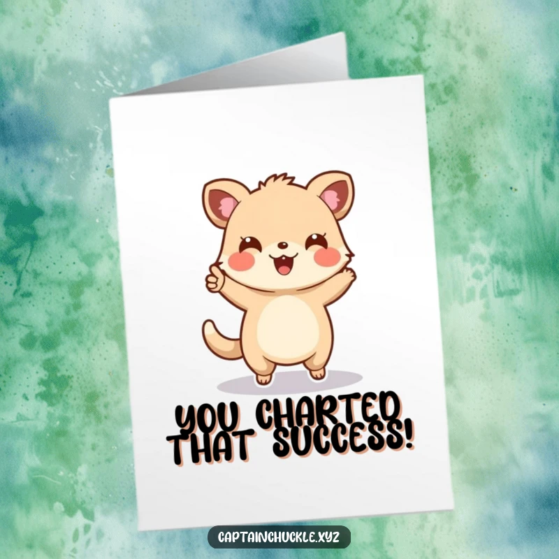Funny Free Printable Congratulations Card: Cheerful animal pointing forward on a map, celebrating success, a humorous downloadable card.