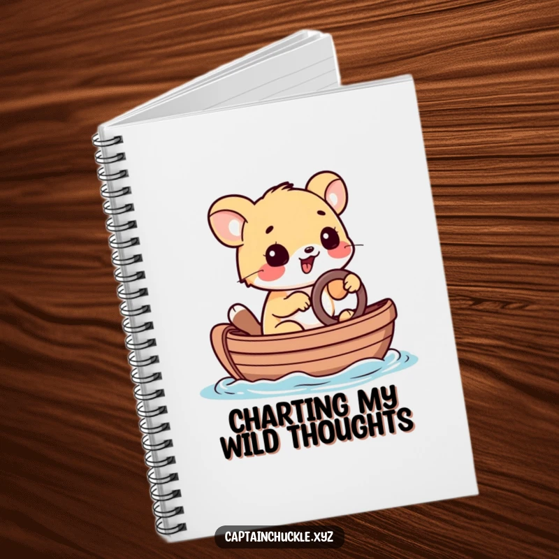 Funny notebook featuring a playful small animal steering a tiny rowboat with a determined grin, perfect for journaling adventures.